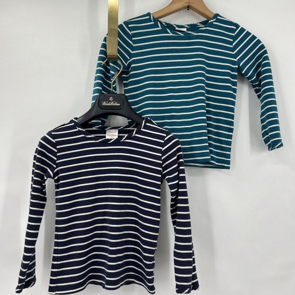 Hanna Anderson girls 110, sz 5 striped Peru Pima Cotton long sleeve Lot of 2 EUC